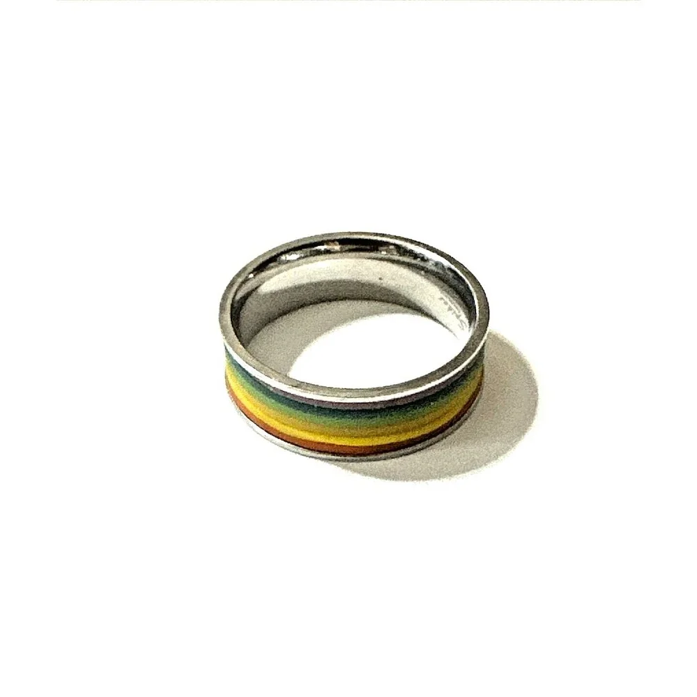SPIKES Brand Rainbow Ring Stainless Steel Multicolor Band Pride SZ 12 Band